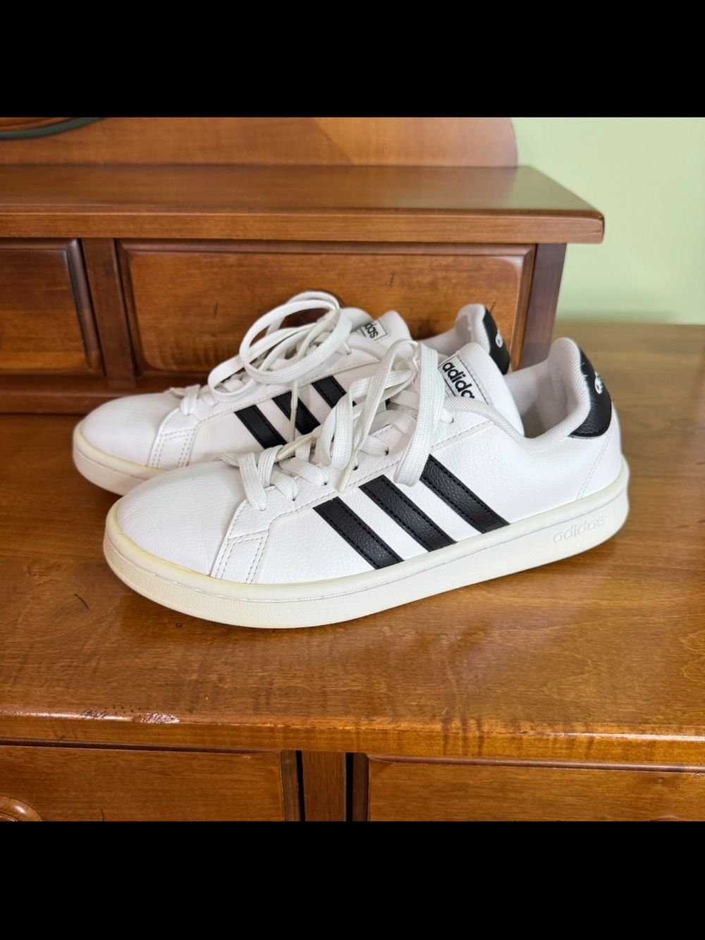 Adidas grand‎ court white black stripe sneaker clean girl woman 7.5 leather